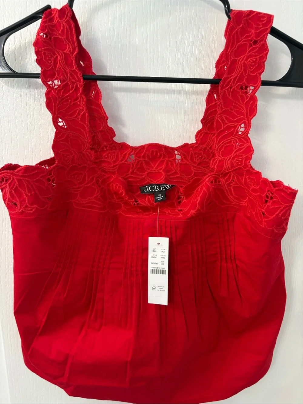J. Crew Passion Rouge Lace-Trim Square Neck Tank